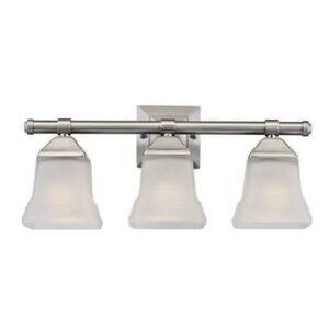 3-Light Vanity Bar Brushed Nickel Finish Etched Glass Shades Portfolio E…